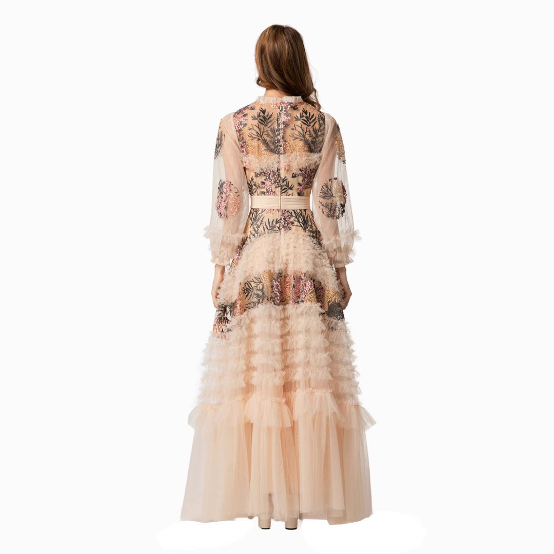 embroidered tulle gown with tiered ruffle skirt – SERAPHINA