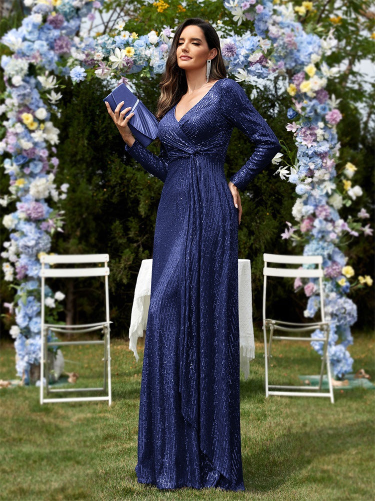 sleeve sequin wrap gown – FUCHSIA RAY