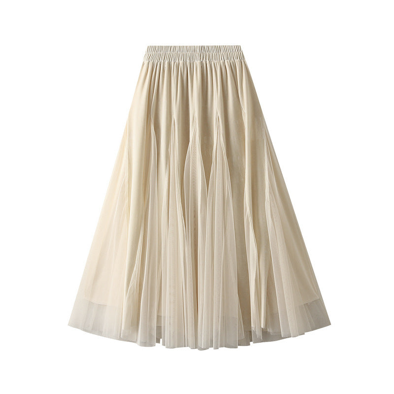 pleated tulle midi skirt with elastic waist – IVORY