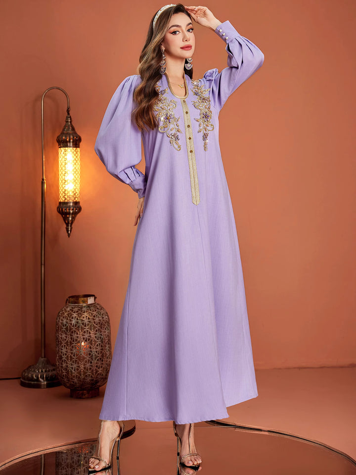 فستان قفطان مطرز بأكمام طويلة وسحاب أمامي - أنت تعرف
