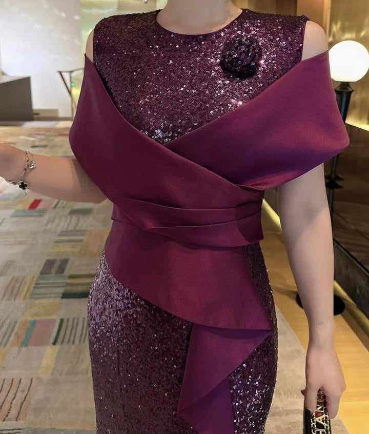 sequin mermaid dress with satin cross-wrap bodice – VIOLETTA