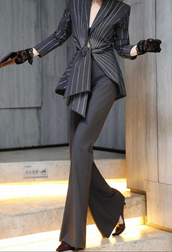 embellished peplum blazer with flared pants – NOIR