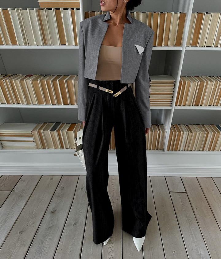 cropped structured blazer with geometric lapel detail – NORA