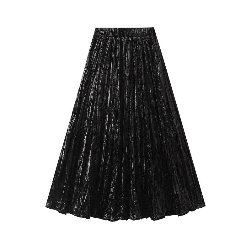 metallic crinkled pleated maxi skirt – ASTRAYA