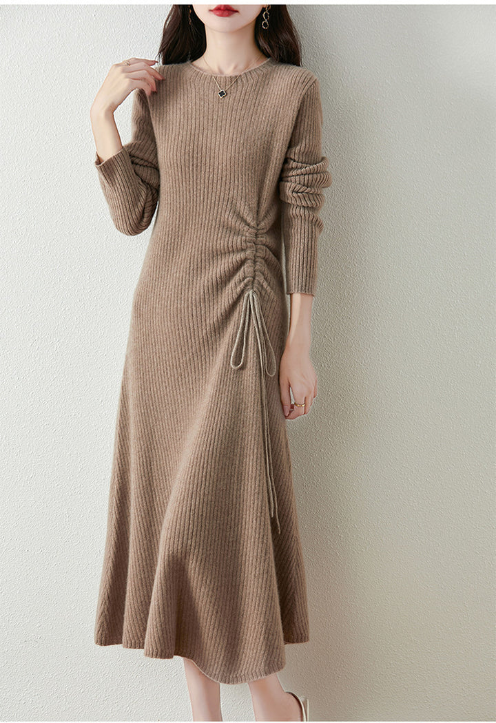 ribbed knit midi dress with adjustable side tie – CHARCOA