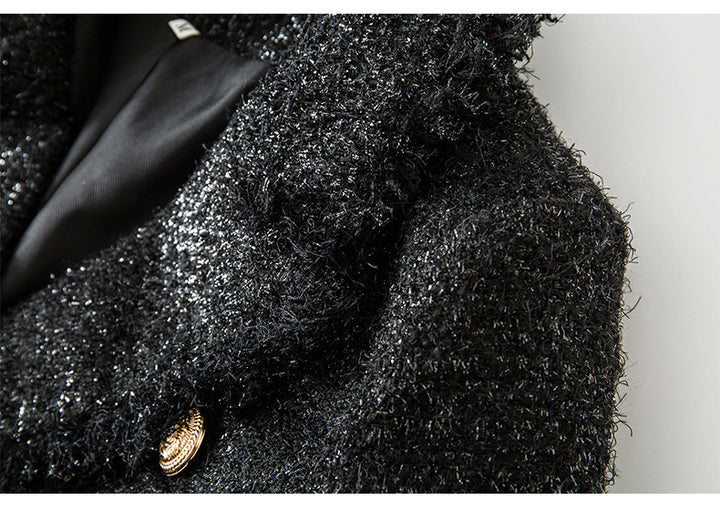 belted tweed blazer with gold buttons – CELINE