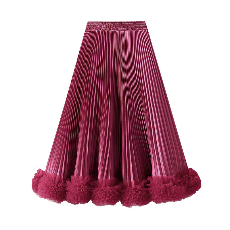 Pleated satin skirt with ruffled hem – VELORA