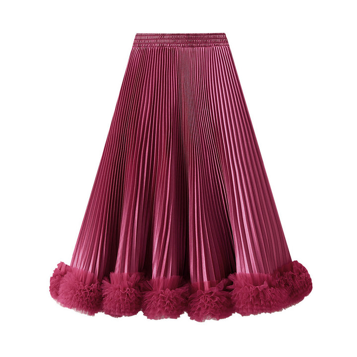 Pleated satin skirt with ruffled hem – VELORA