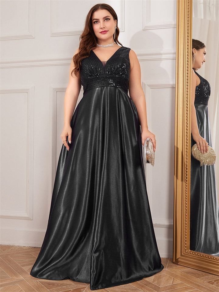 sleeveless satin gown with sequin bodice – RADIANCE