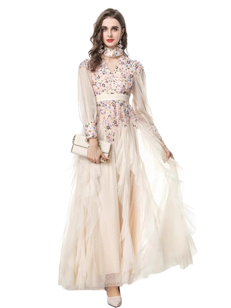 long-sleeve tulle gown with embellished bodice – AURORA