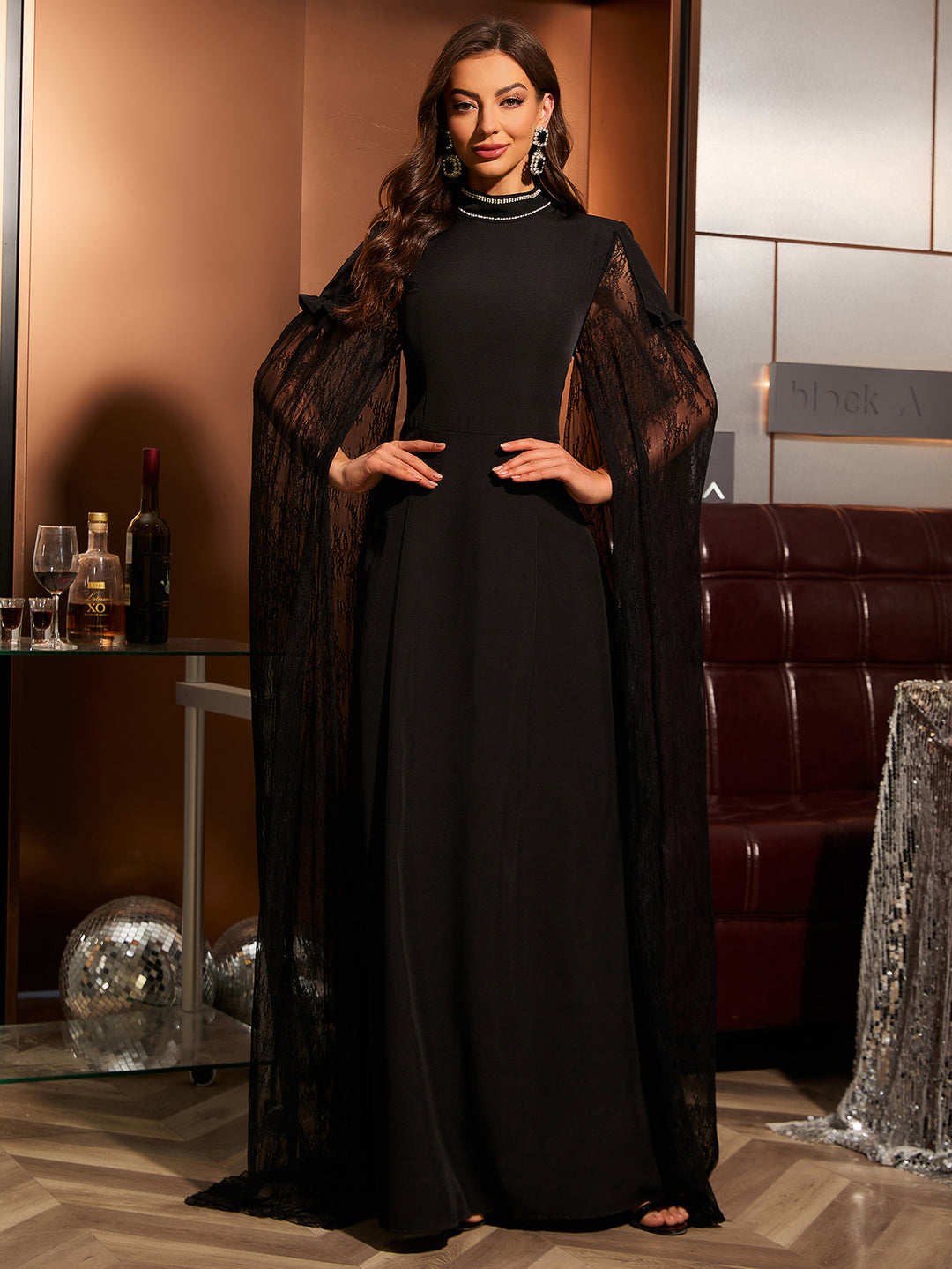 Geplooide top met uitlopende mouwen en maxi-rok set met tailleband – Rosiny 