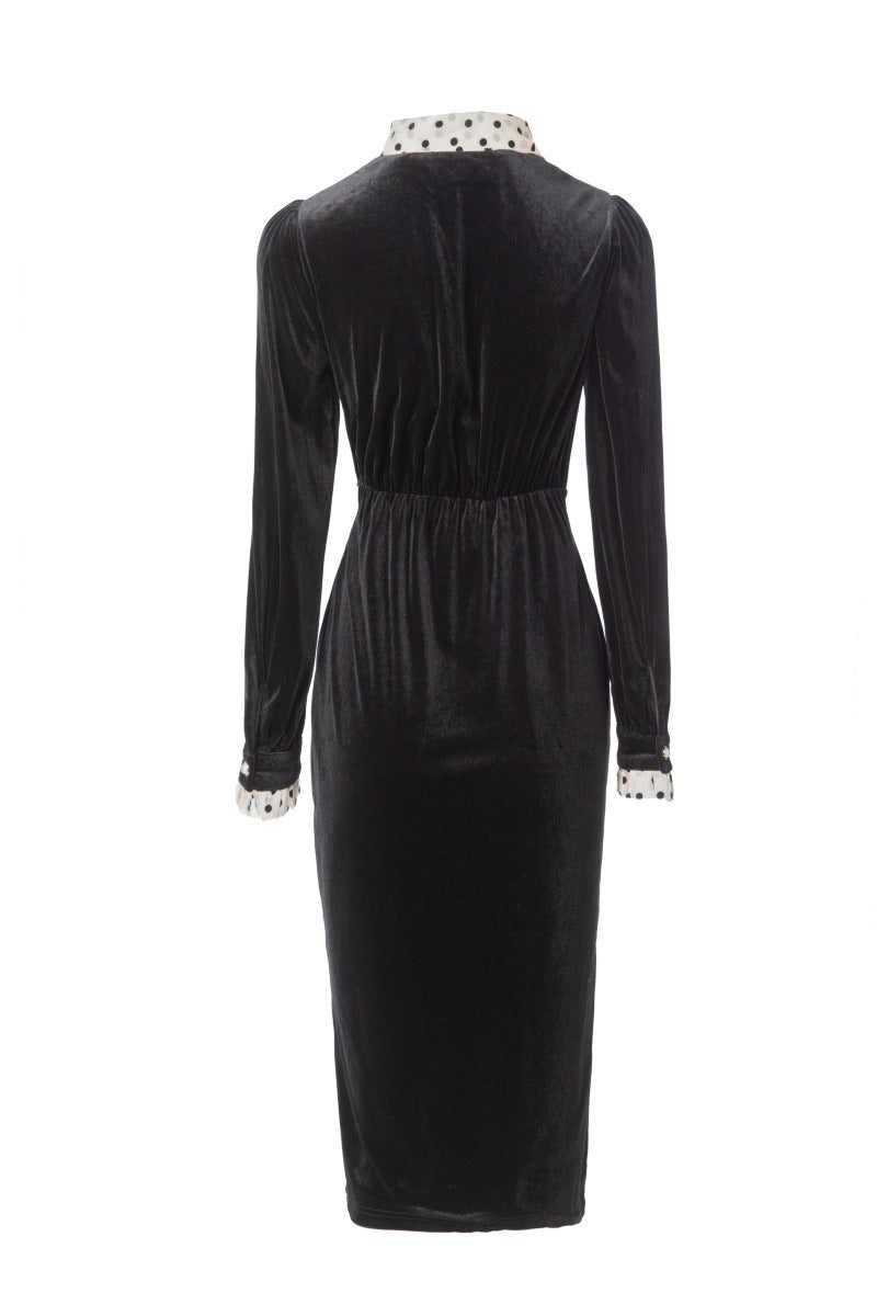 velvet midi dress with polka-dot bow tie – ARCELIA