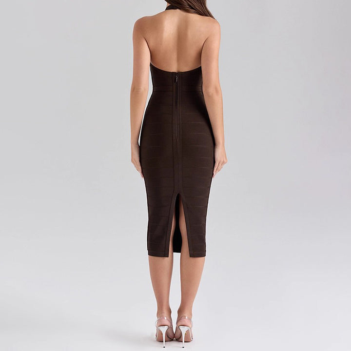 فستان ميدي بقصة هالتر وفتحة رقبة على شكل قلب – كوكويرا