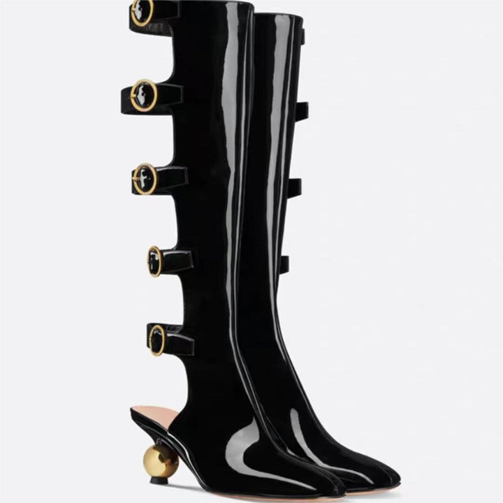 patent cut-out boots with sculptural heel – ORION