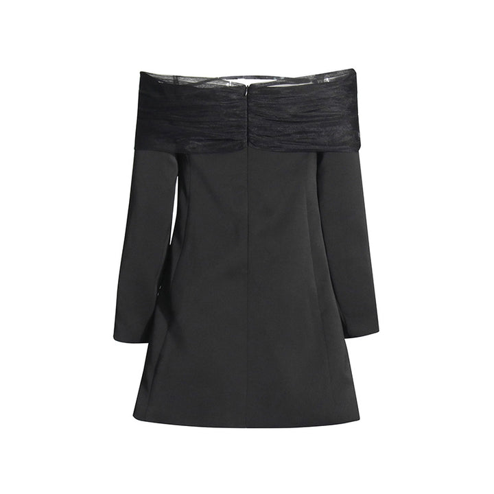 فستان بليزر قصير مكشوف الكتفين مع لفافة من التول – أورورا