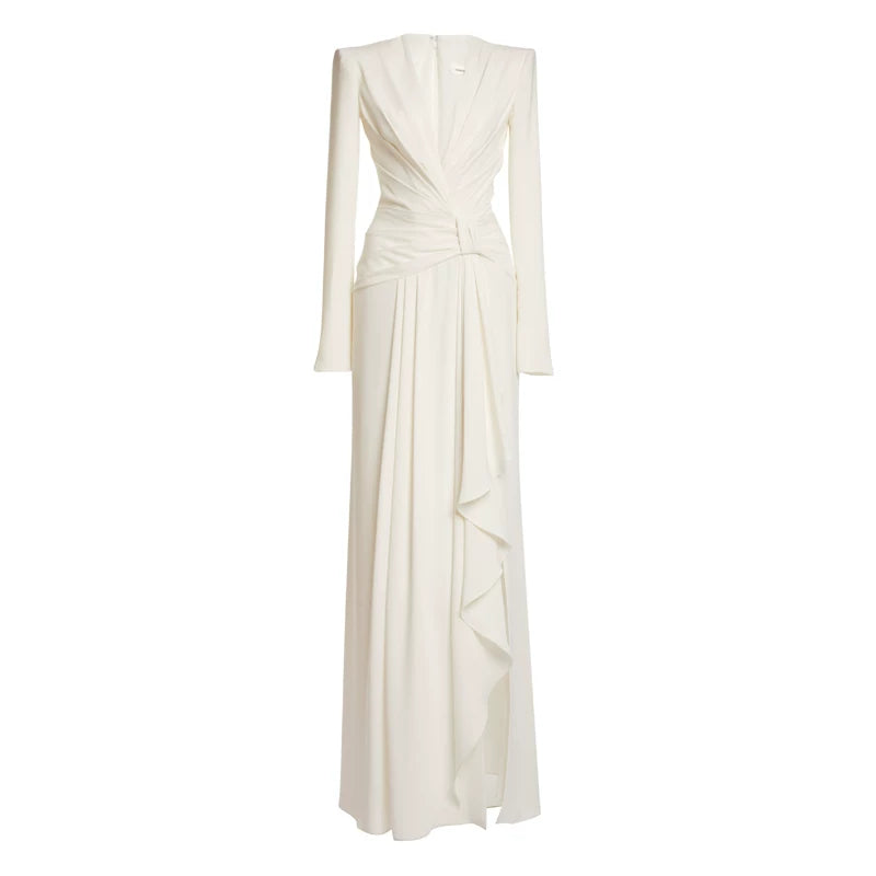Ruched Long Sleeve Draped Maxi Dress – IVORELLE