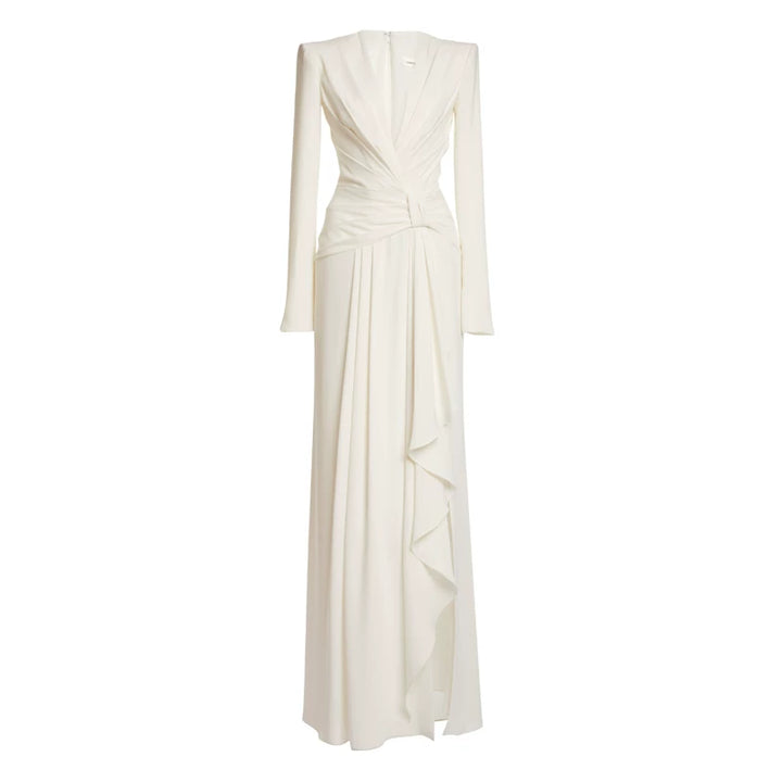 Ruched Long Sleeve Draped Maxi Dress – IVORELLE