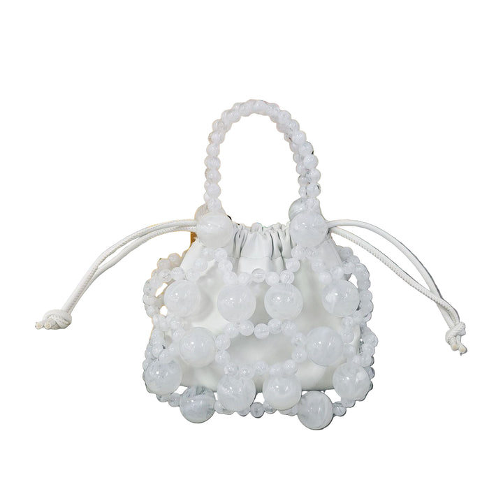 beaded mini drawstring bag with pearl handle – GEMMA