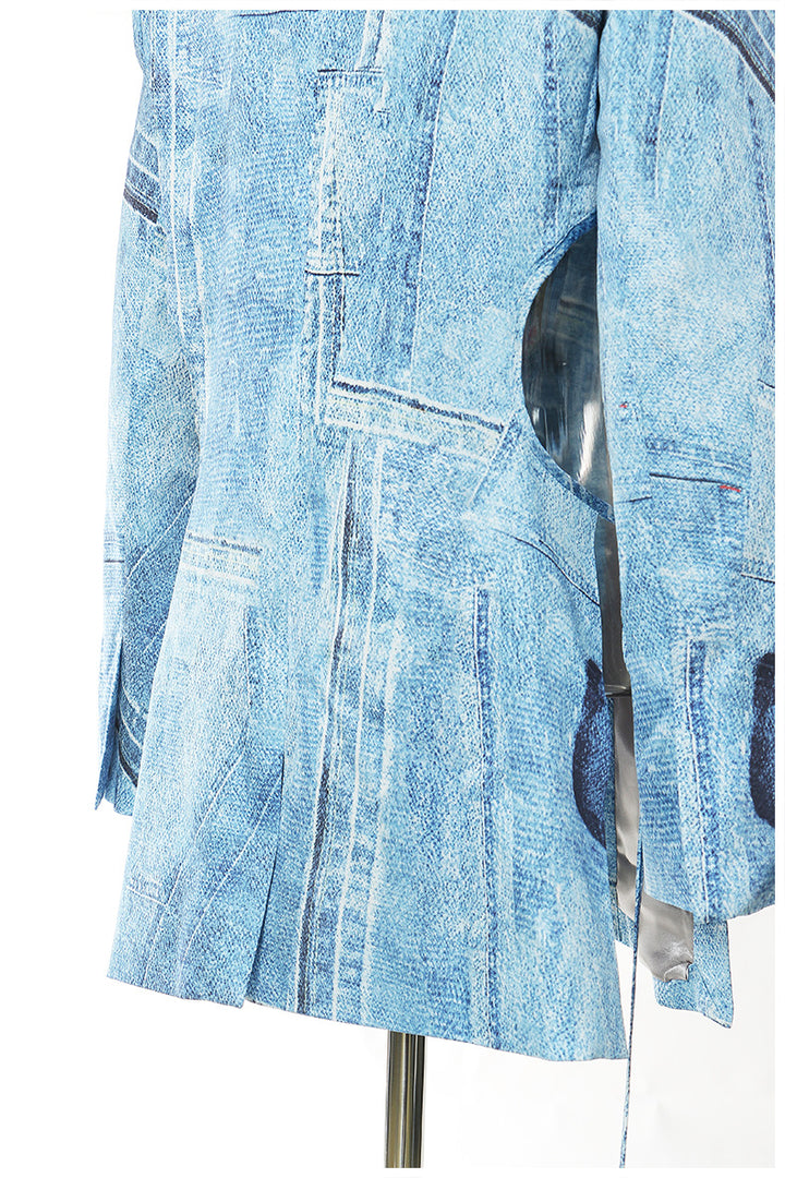 Denim blazer dress with tailored patchwork panels – AZURA