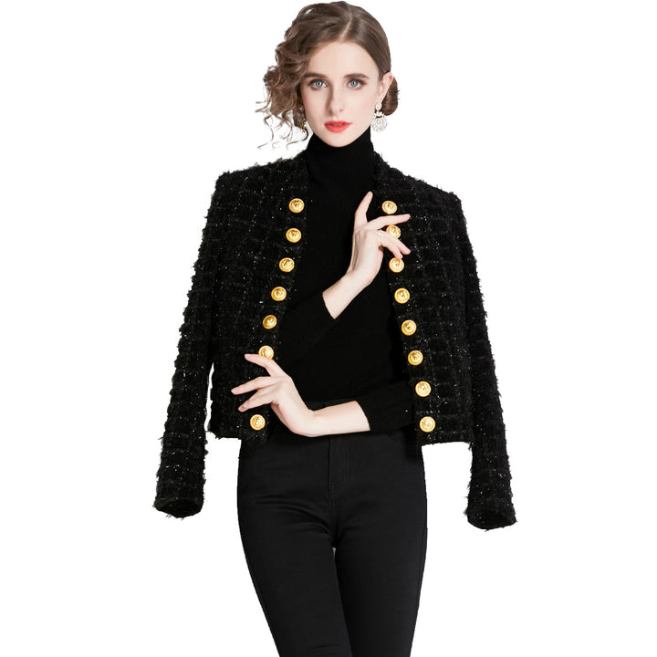 textured jacket with gold buttons – LURELIA