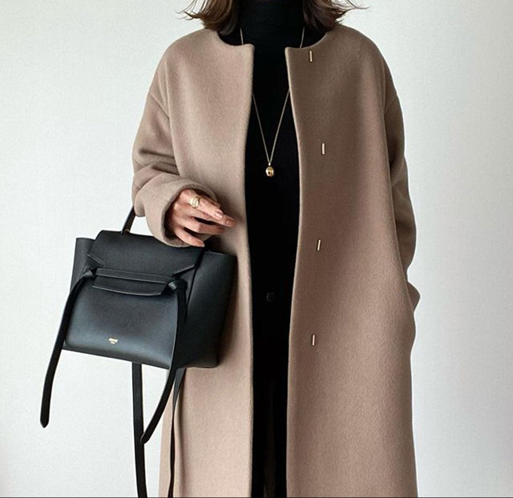 minimal wool-blend coat – IVORY BEIGE