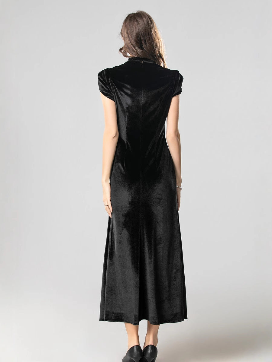 velvet gown with gold floral embroidery – AURELIA