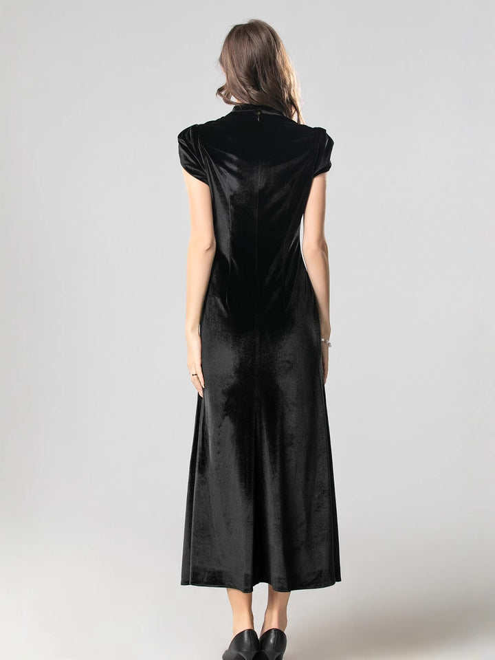 velvet gown with gold floral embroidery – AURELIA