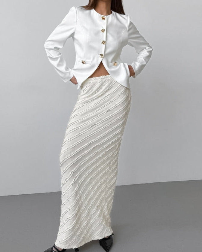 تنورة عمودية عالية الخصر بخطوط قطرية منقوشة – سيرينيلكي