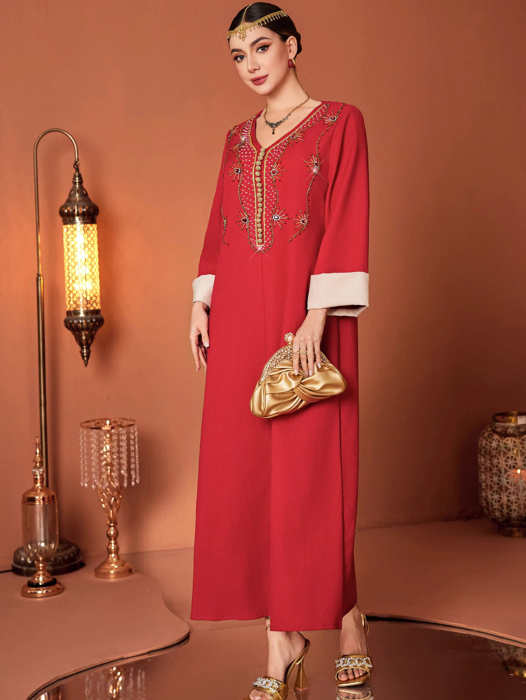 embroidered maxi dress with contrast cuffs - AMIRAPI