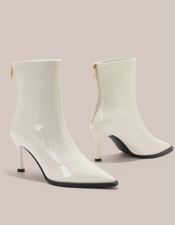 pointed-toe patent ankle boots with kitten heel – VERARTU