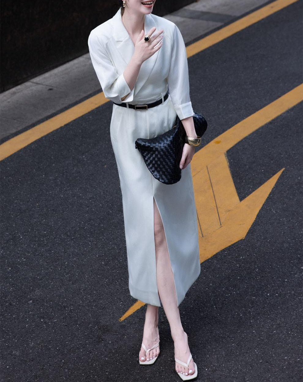 tailored wrap shirt-dress with front slit – VELINA