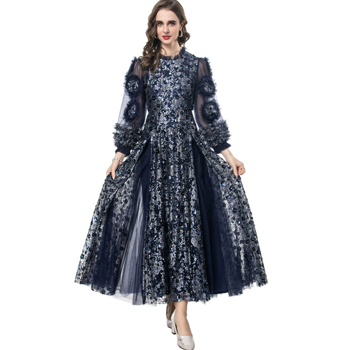 sequined tulle gown with voluminous sleeves – SELENE