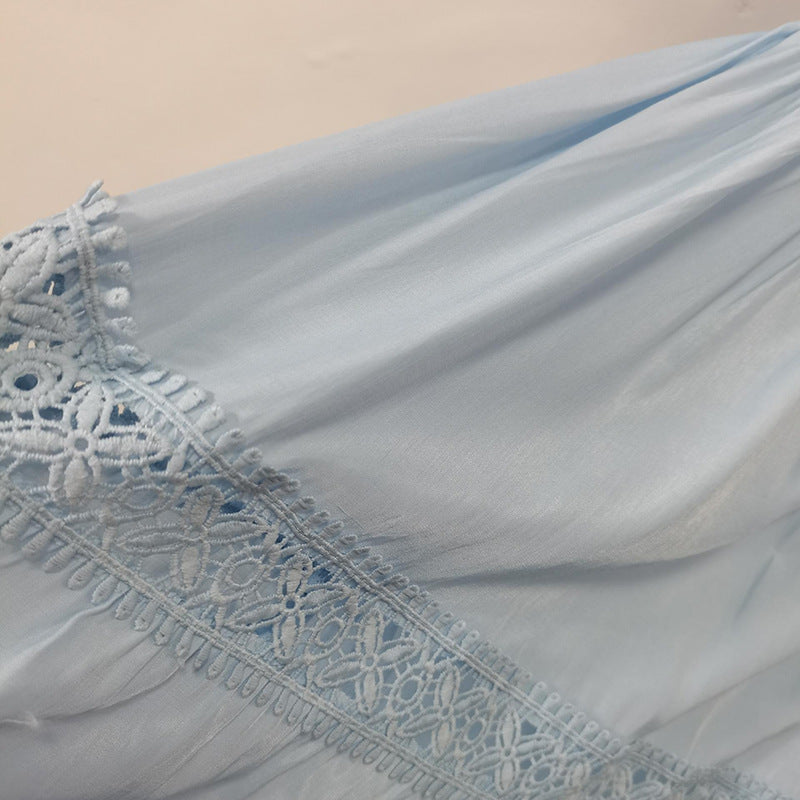 Haut à manches évasées plissées et ensemble jupe longue avec ceinture à la taille – Rosiny 