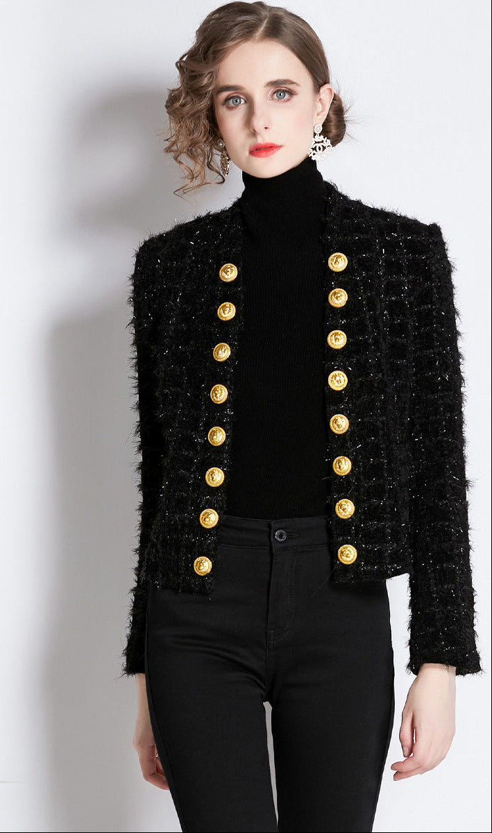 textured jacket with gold buttons – LURELIA