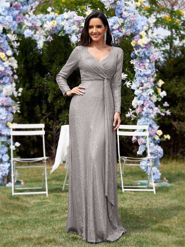 sleeve sequin wrap gown – FUCHSIA RAY