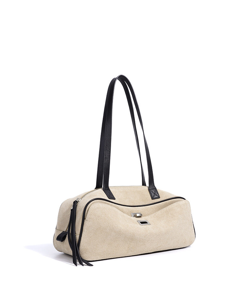 suede shoulder bag with contrast leather straps – SIENNALA