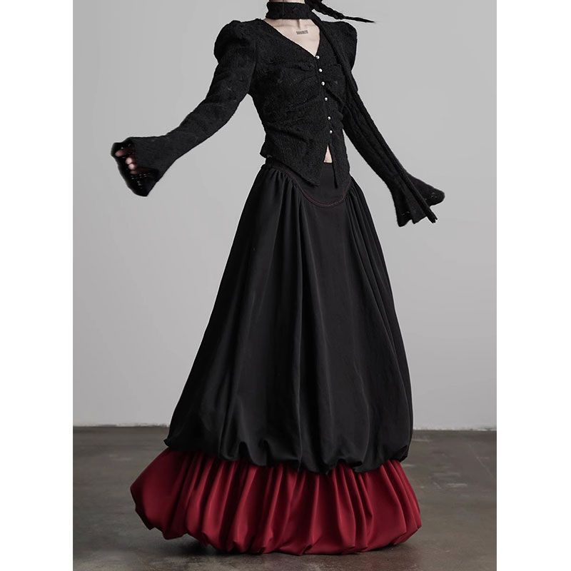 تنورة ماكسي متعددة الطبقات ذات حواف متباينة – نوكتورن