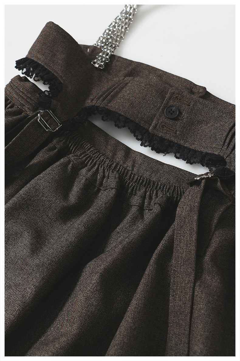 Asymmetrical Ruched Mini Dress with Chain Straps – NASR