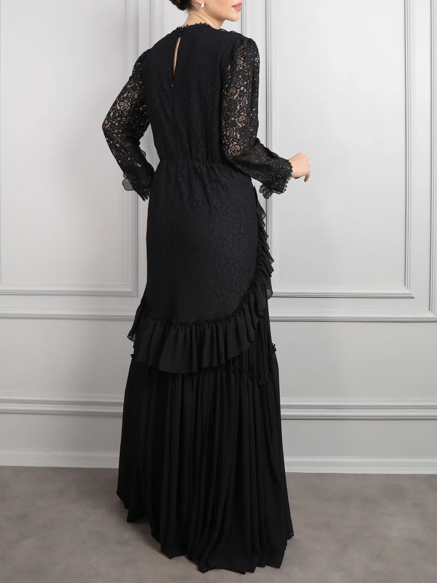 فستان من الدانتيل مع تنورة مطوية متعددة الطبقات – مونالار