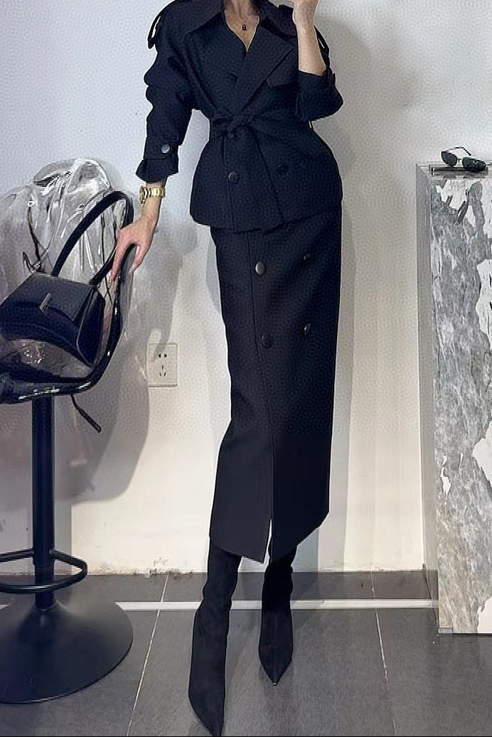 structured trench blazer with midi skirt – SIENNA