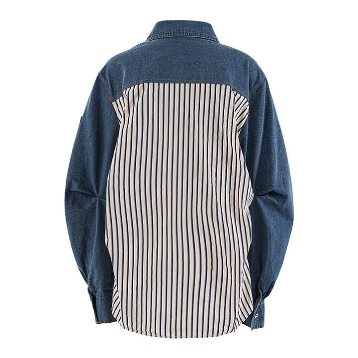 Striped Denim Panel Shirt with Cinched Waist – NOVA