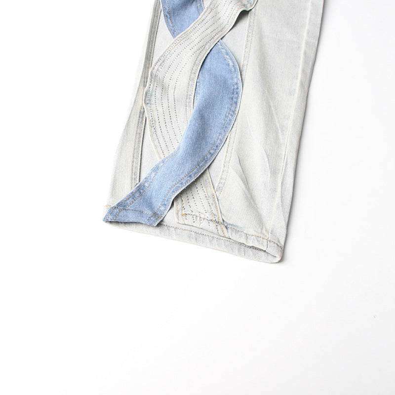 بنطلون جينز بقصات بلونين مع أجزاء بتصميم مموج - ريفيرا