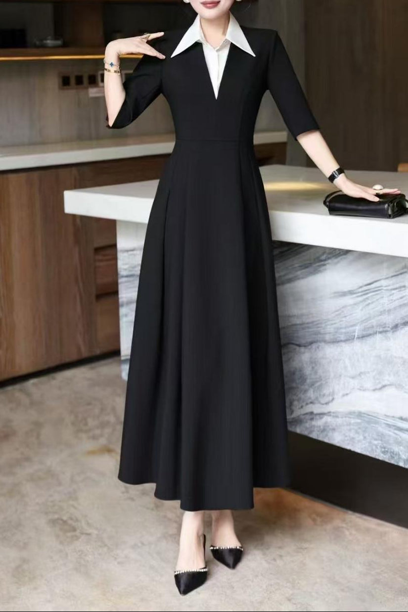 A-line midi dress with contrast collar – DARIAN