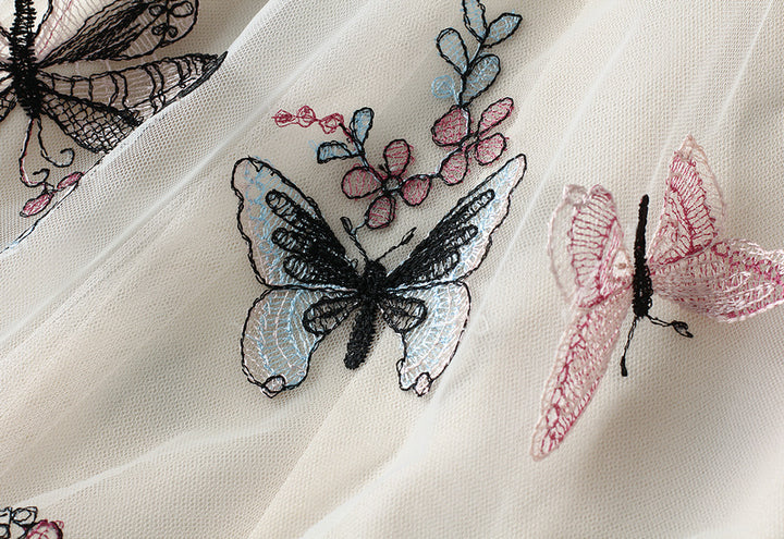 embroidered butterfly tulle midi skirt – FLORAW