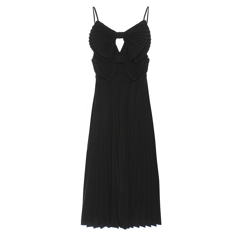 pleated midi dress with bow-front cutout bodice – LUMIÈRE
