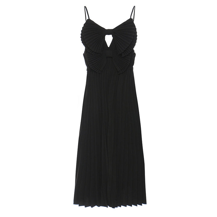 pleated midi dress with bow-front cutout bodice – LUMIÈRE