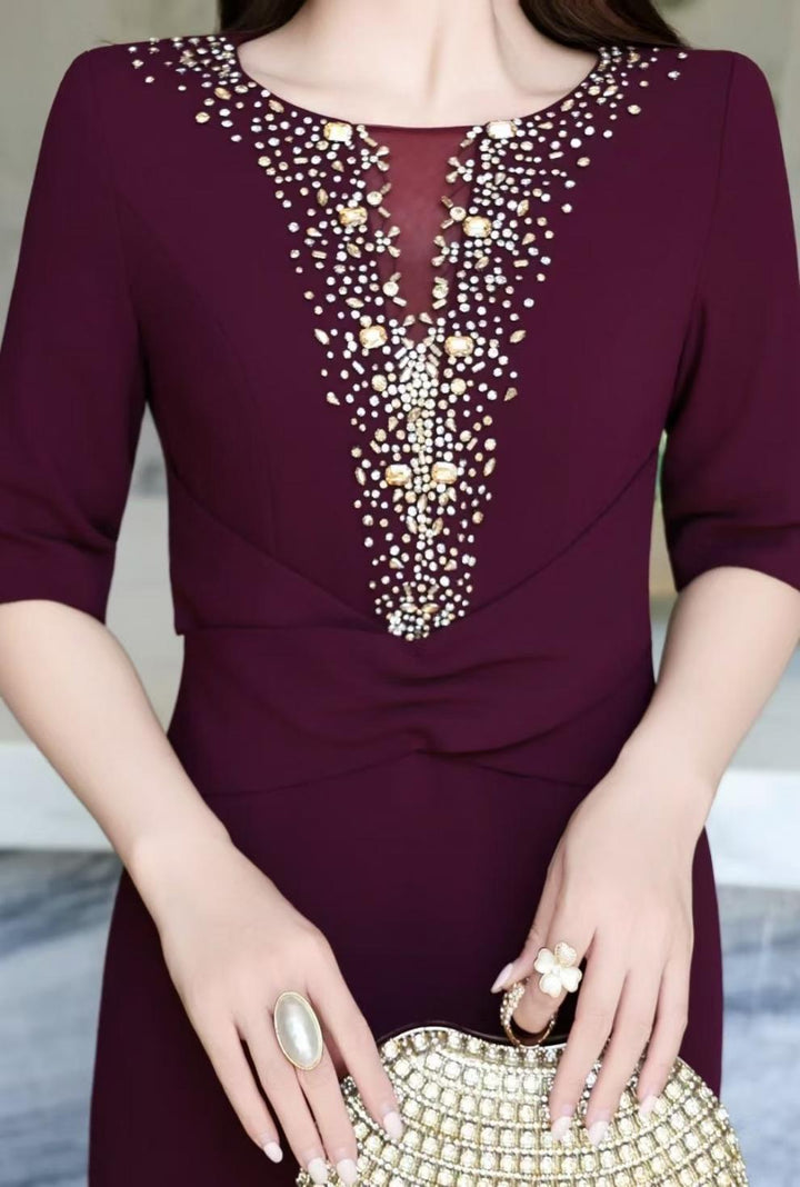 embellished deep-V mermaid dress – MAGENTA LUXE