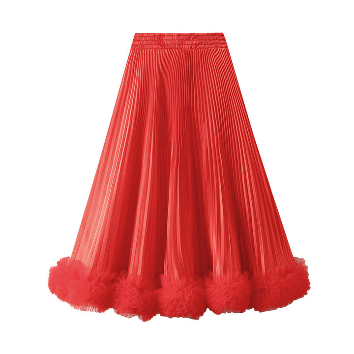 Pleated satin skirt with ruffled hem – VELORA