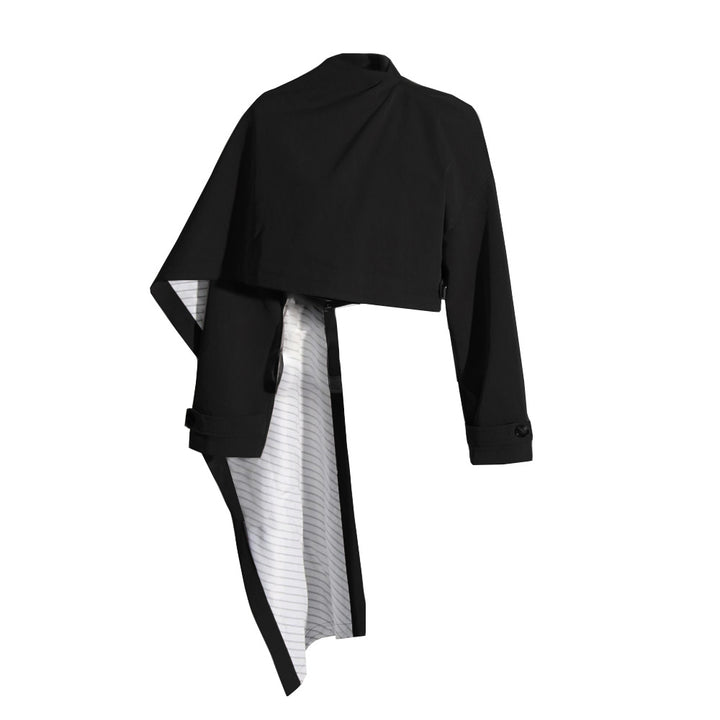 asymmetric cropped jacket with draped overlay – RHEA