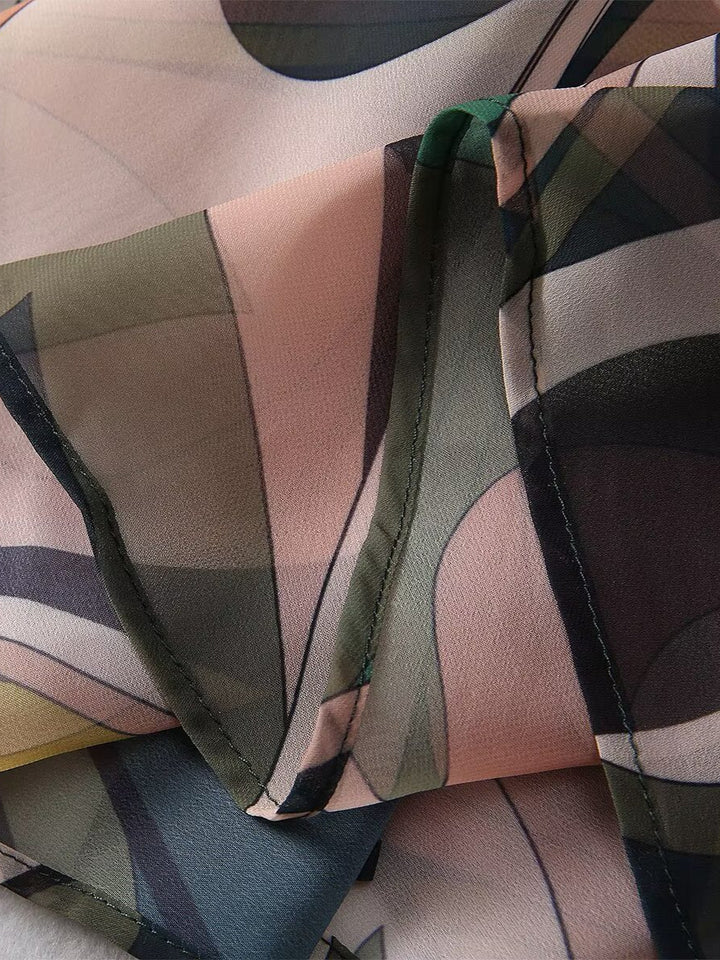 printed chiffon maxi dress with ruffled neckline – ELLORA